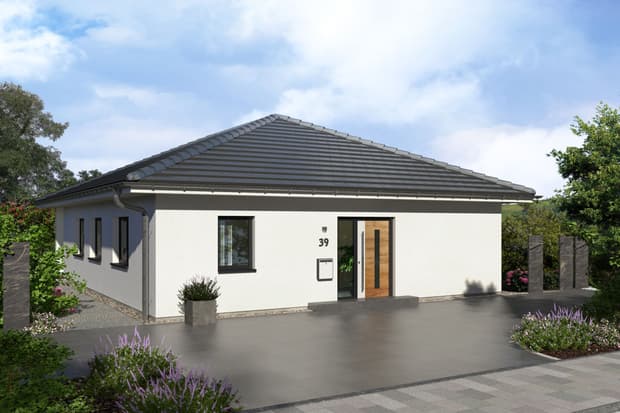 Außenansicht von Bungalow mit Walmdach