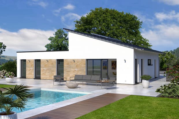 Außenansicht Hausplanung Extravaganter des Bungalow von hinten