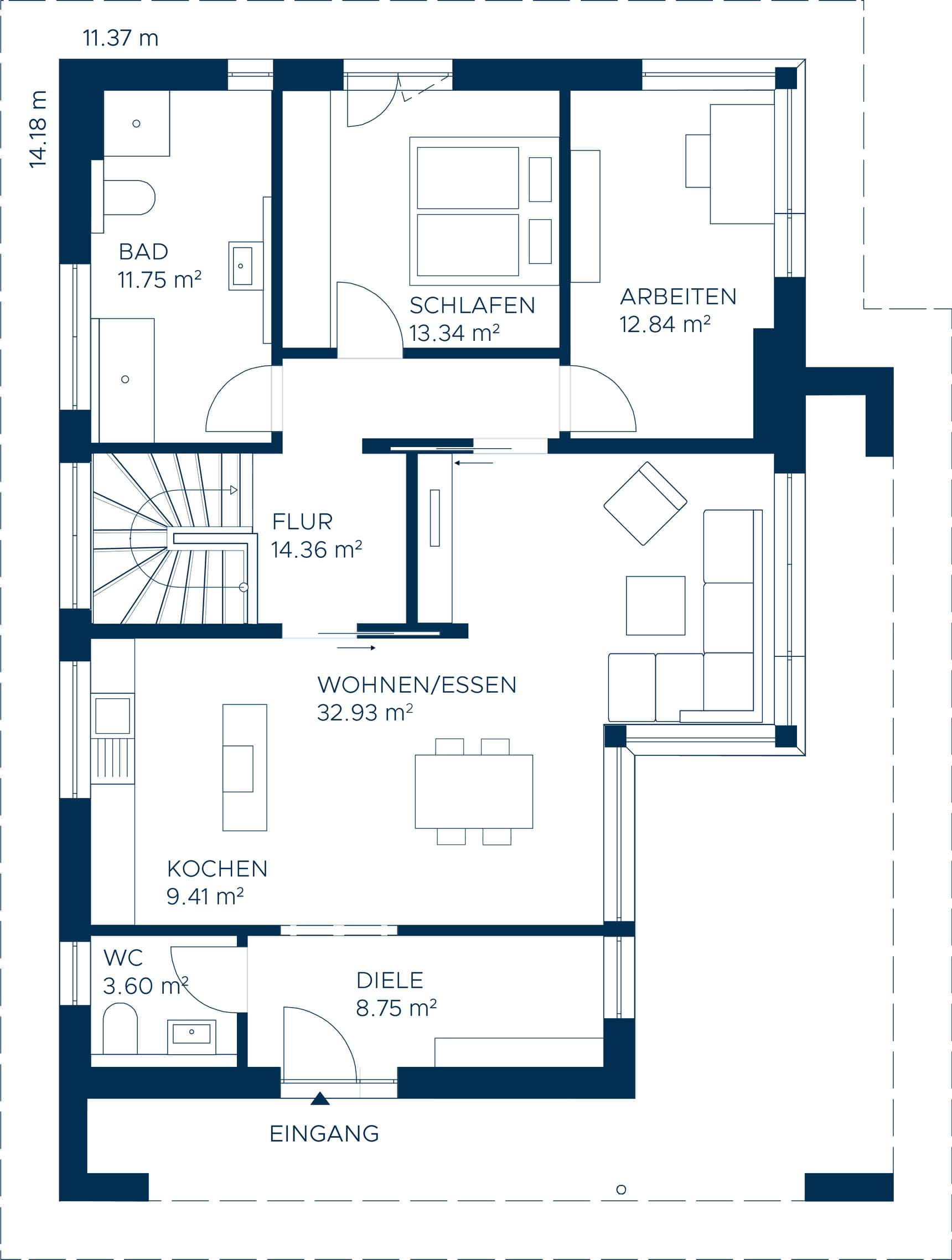 Grundriss EG Musterhaus Poing