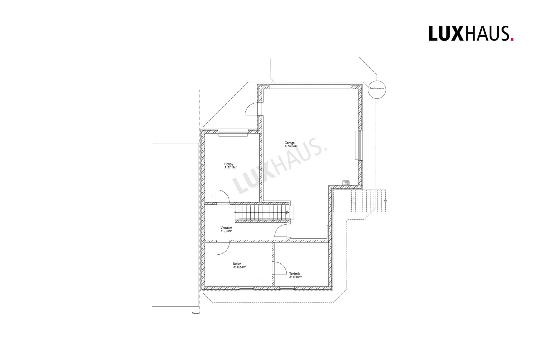 LUXHAUS Doppelhaus Satteldach 154 Grundriss KG