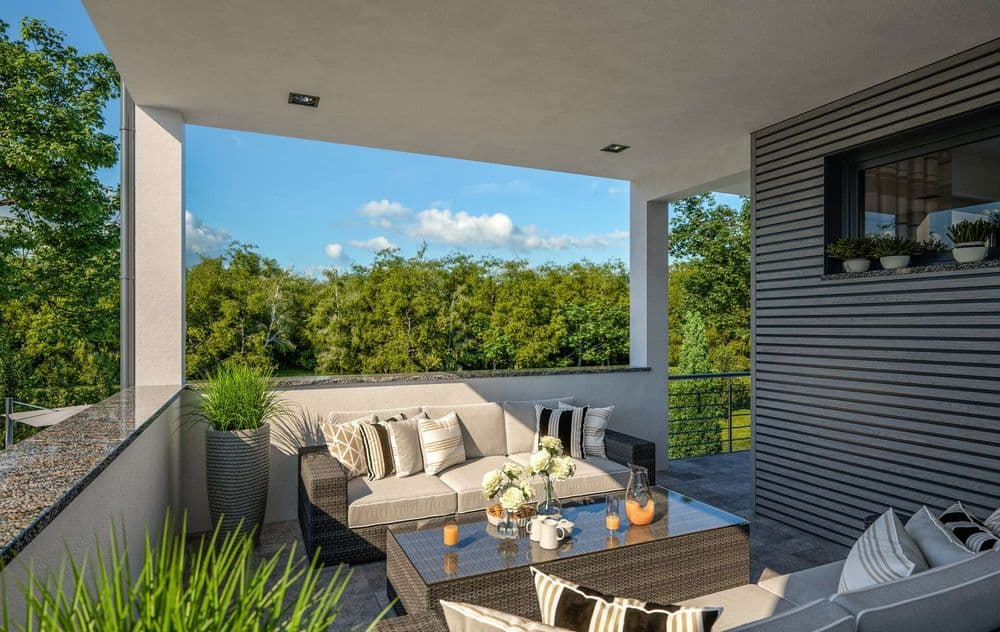 Gemütliche Loggia mit Ausblick ins Grüne