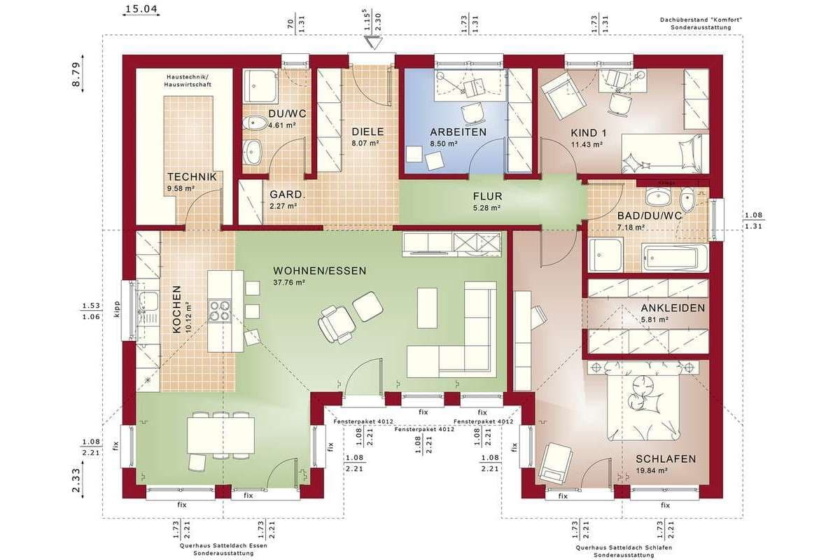 Grundriss eines Bungalows