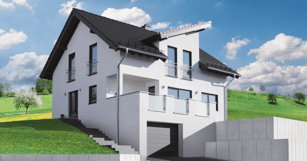 ISOWOODHAUS Einfamilienhaus mit Satteldach in Hanglage 