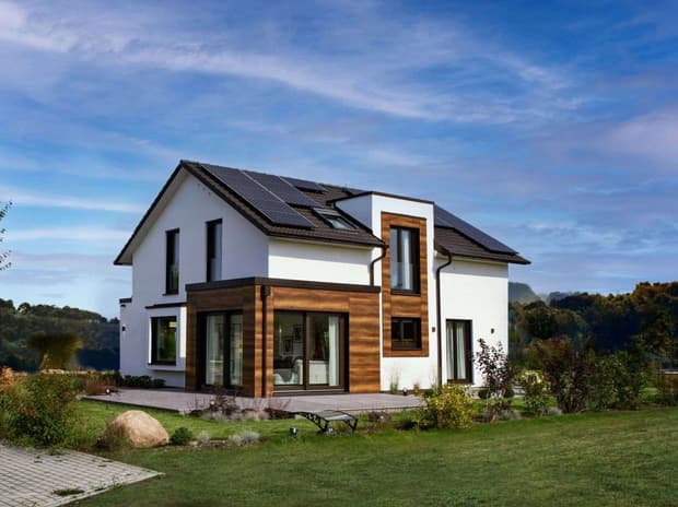 Einfamilienhaus von RENSCH-HAUS. Musterhaus Kopenhagen. Terrassenansicht.