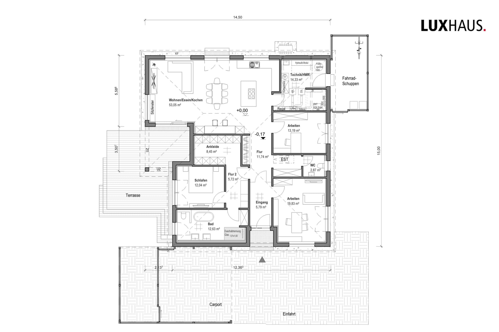 Grundriss Bungalow Walmdach 157