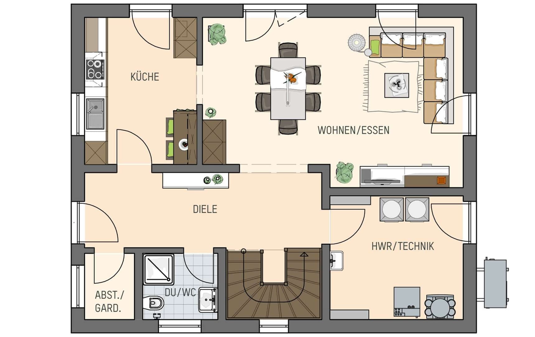 Grundriss Erdgeschoss - Musterhaus Leipzig UNO 2.0
