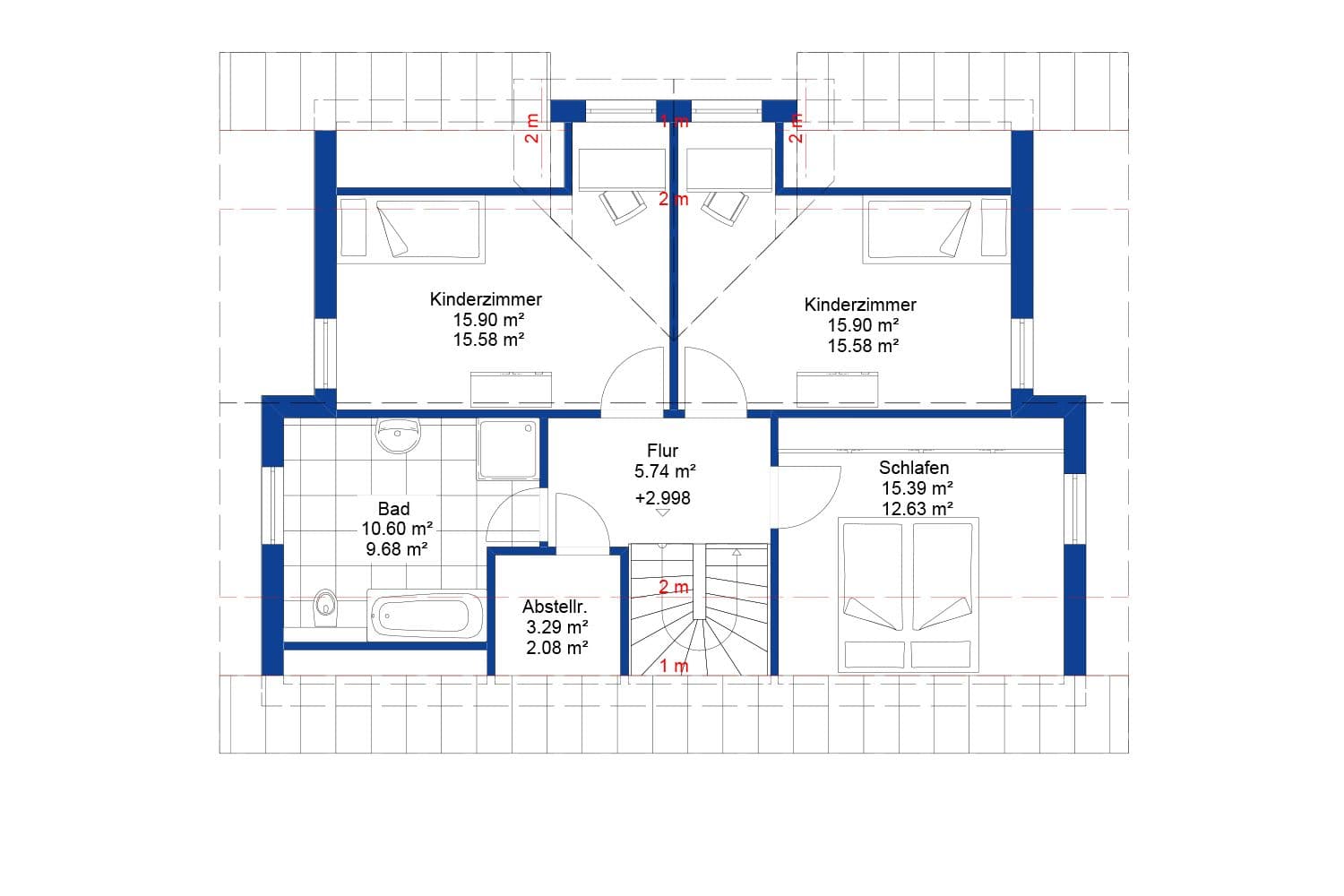 NORDHAUS | Grundriss Obergeschoss Einfamilienhaus EFH K-147 | Hausbau made im Bergischen