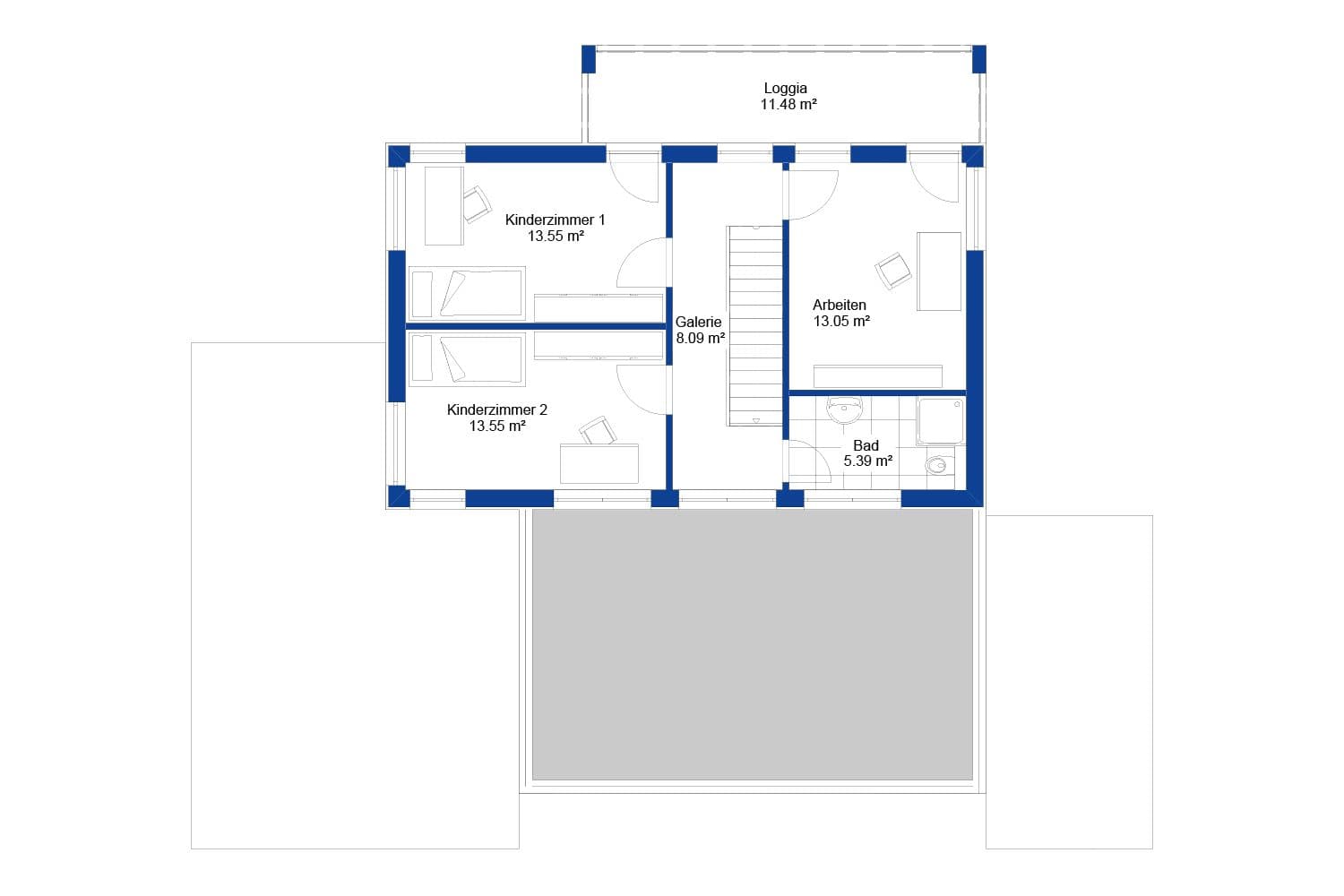 NORDHAUS | Grundriss Obergeschoss Einfamilienhaus EFH S-155 | Hausbau made im Bergischen
