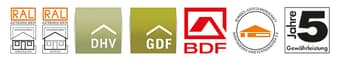 Gütesiegel von RAL, DHV, GDF, BDF, GueF
