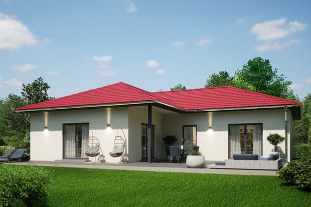 Außenansicht von Winkelbungalow mit Charme Garten