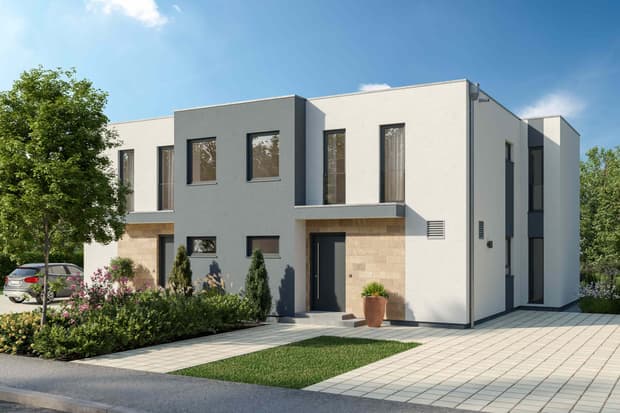 Außenaufnahme des STREIF-Doppelhaus mit Flachdach