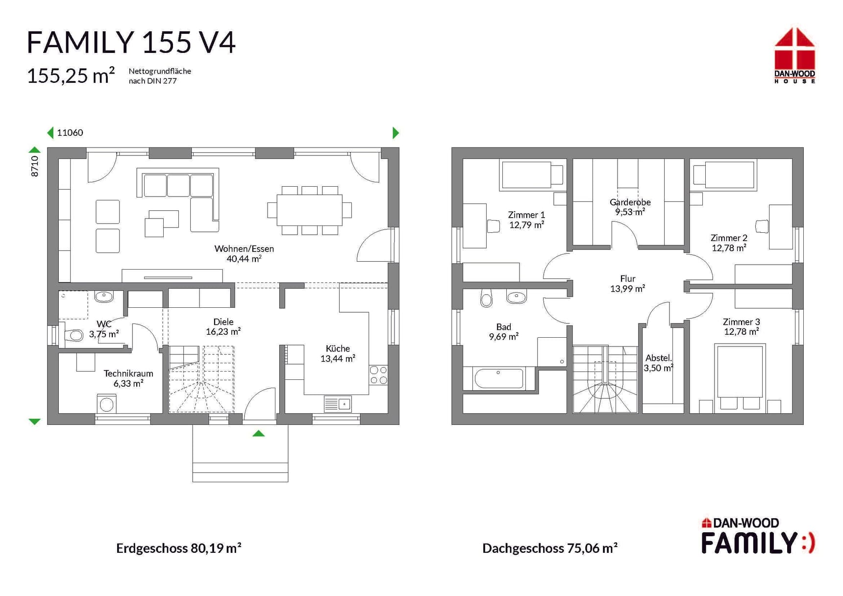 Grundriss EG+OG Family 155 V4