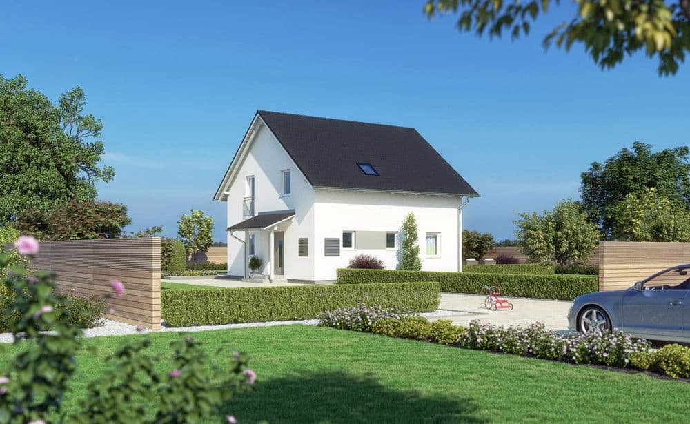 Zweistöckiges Mini-Fertighaus mit Garten