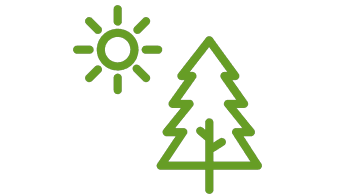 Symbolgrafik mit einer Sonne und einem Baum