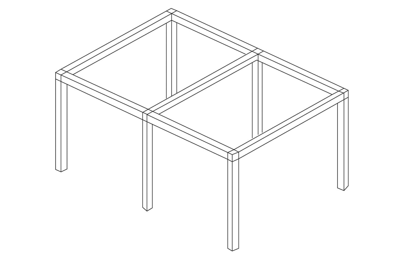 Skizzierung des Holzskelettbaus