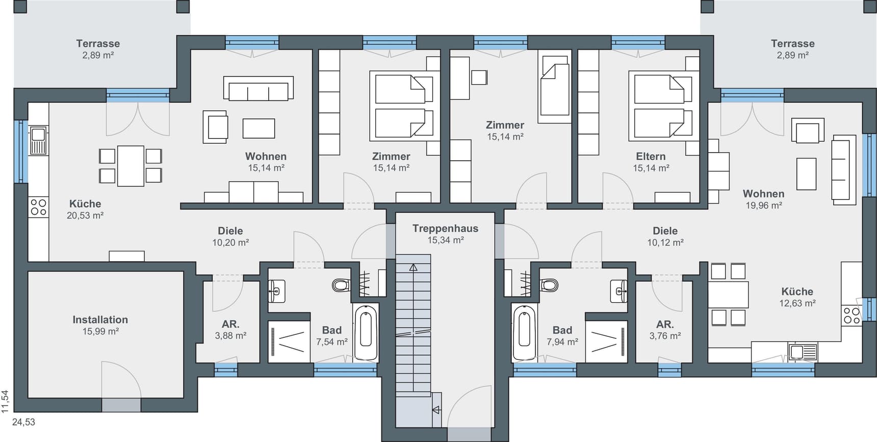 Grundriss Erdgeschoss Mehrfamilienhaus