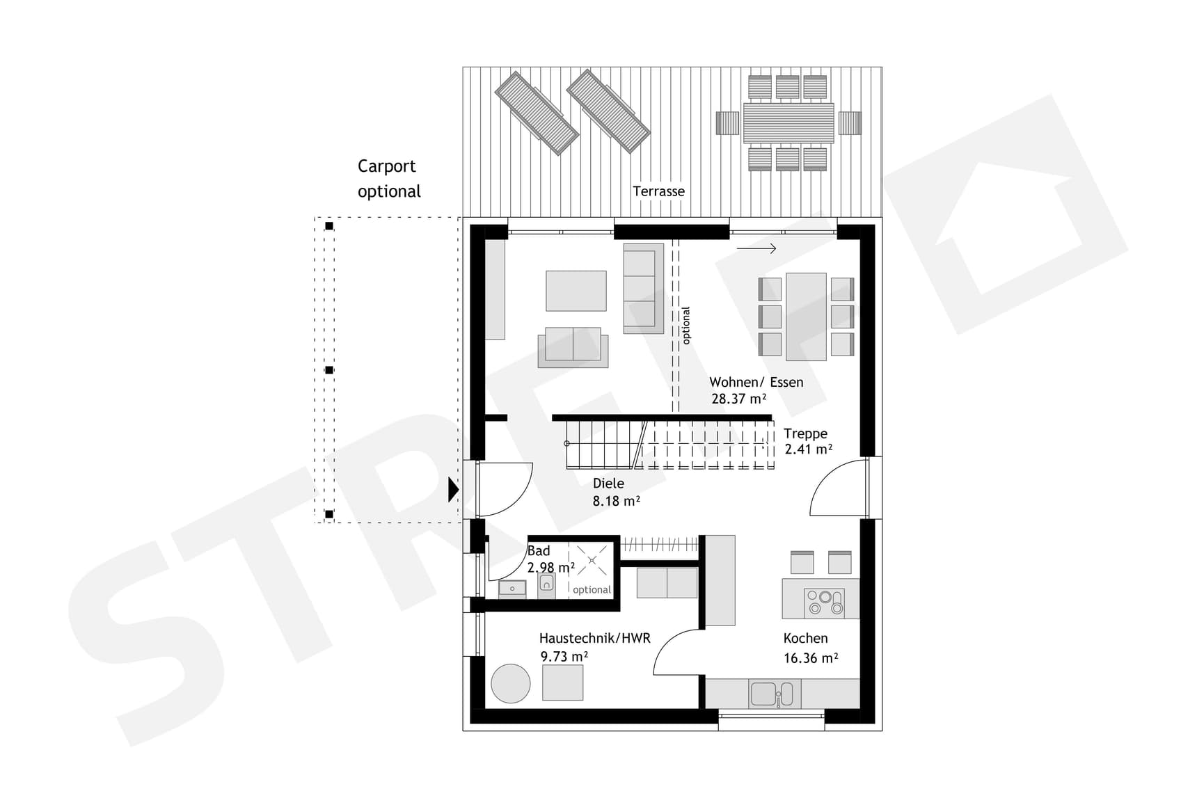 Grundriss des Erdgeschosses Base House Klinkerhaus