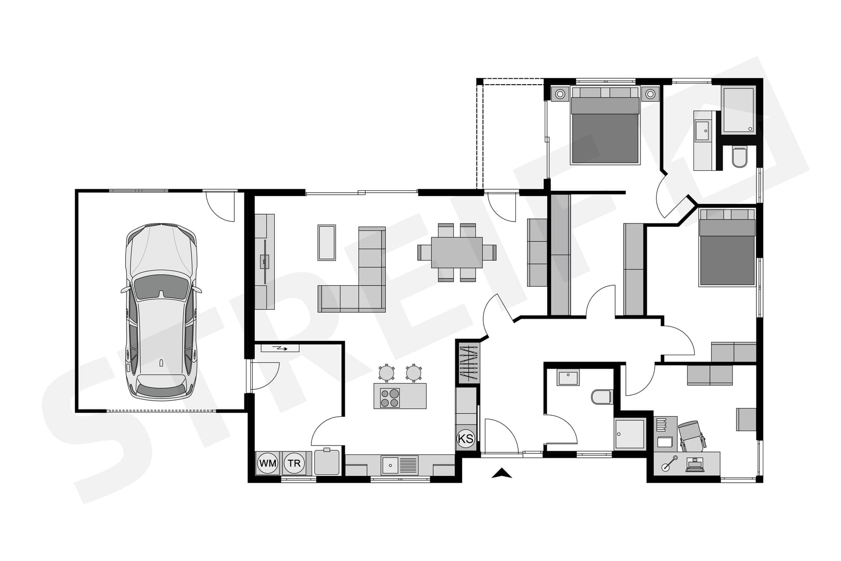 Grundriss von Bungalow mit Garage