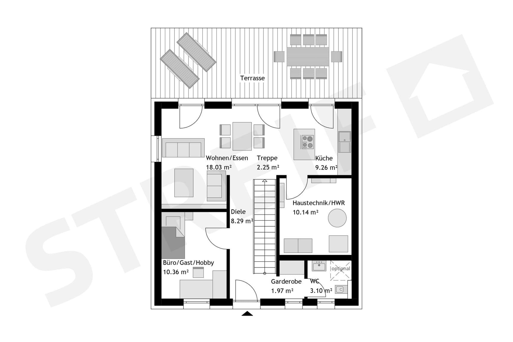 Grundriss des Erdgeschosses City L Klinkerhaus