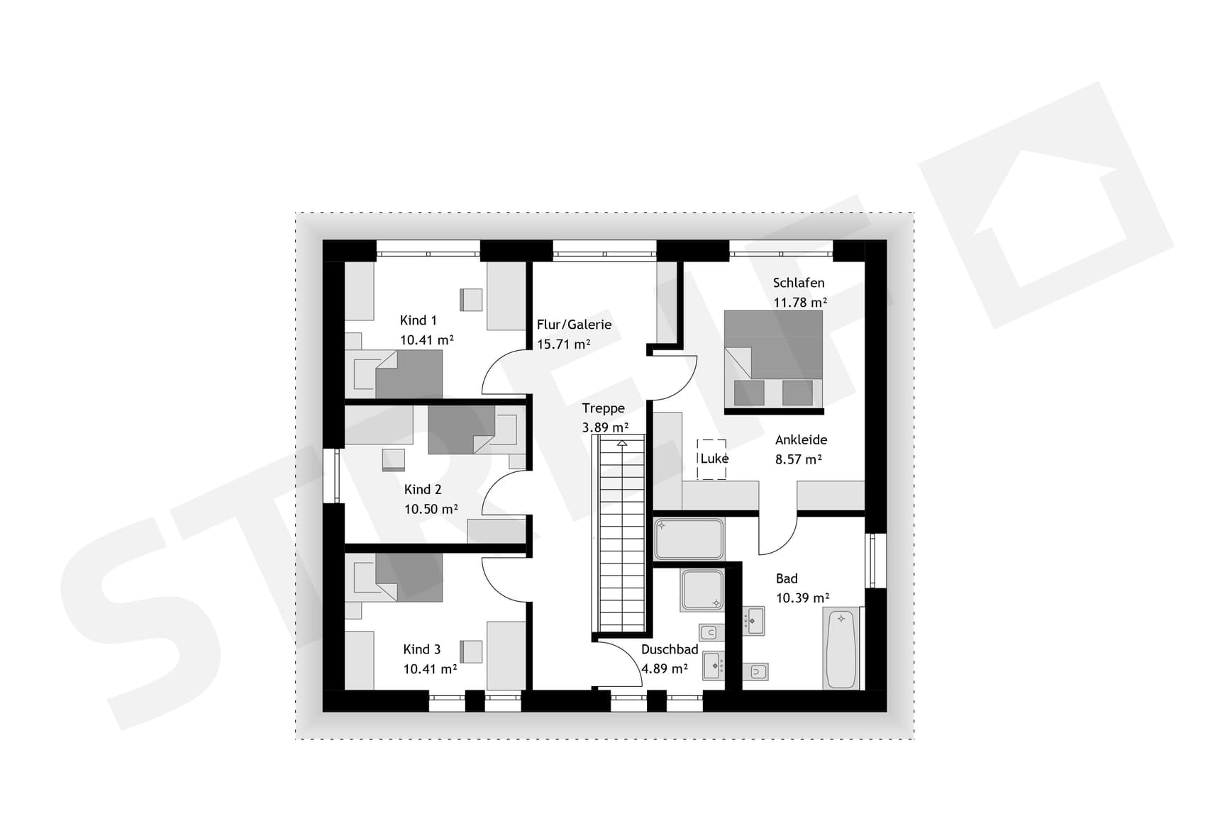 Grundriss des Obergeschosses City XXL Klinkerhaus
