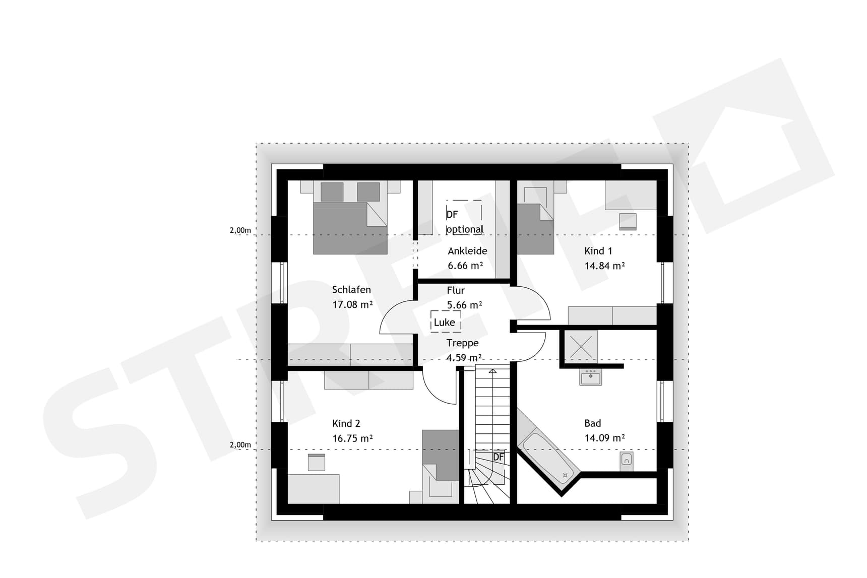 Grundriss des Obergeschosses Family XXL Klinkerhaus