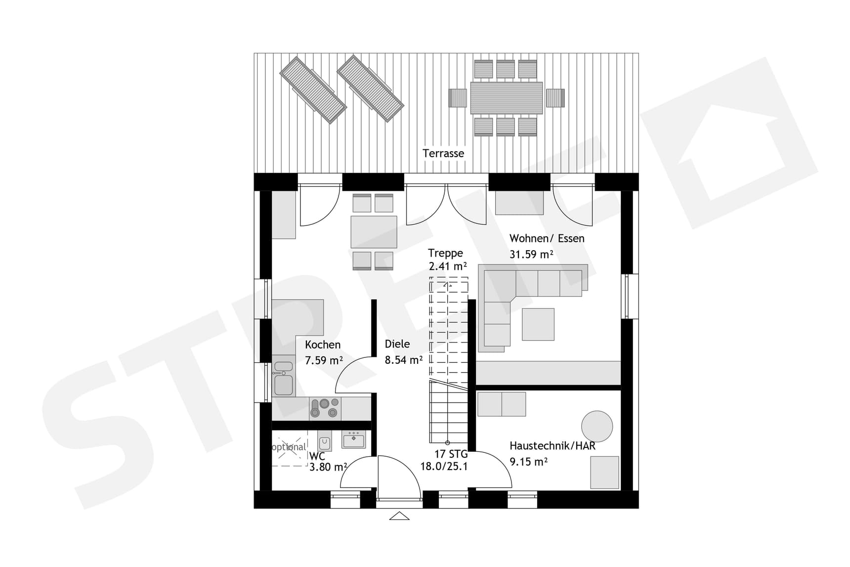Grundriss des Erdgeschosses Family L Klinkerhaus