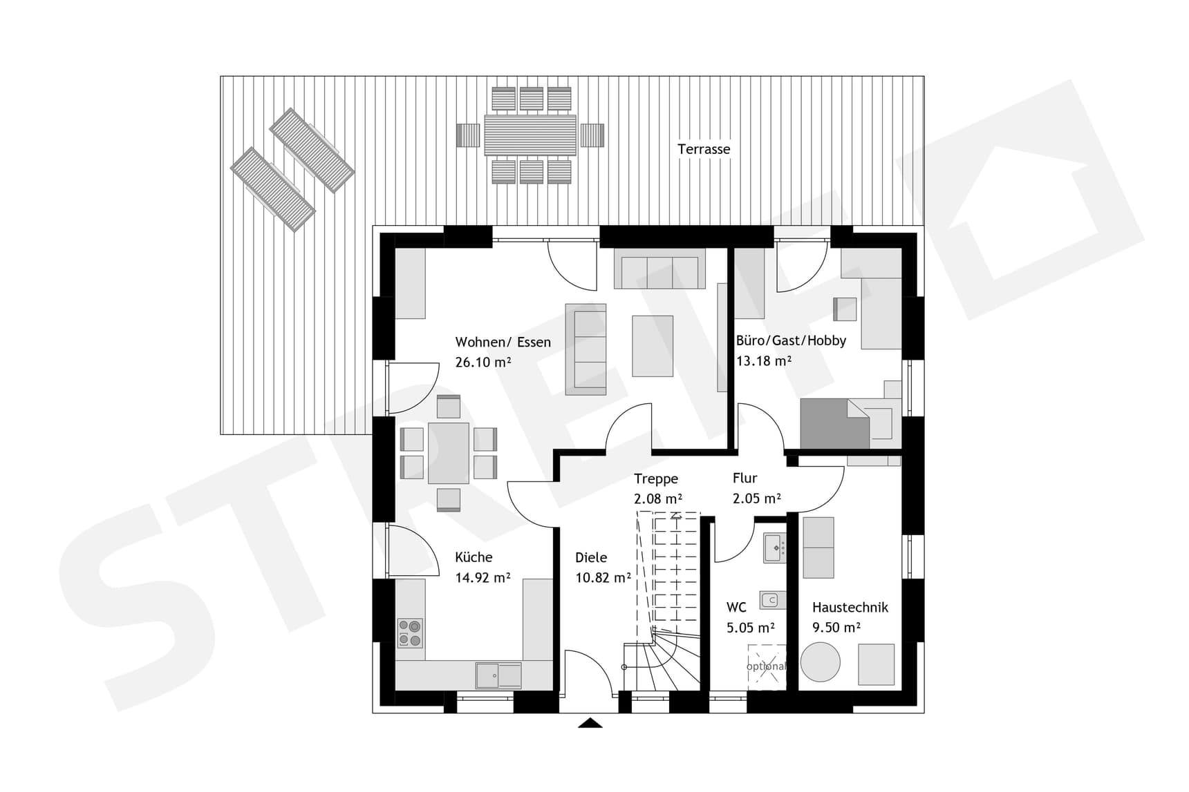 Grundriss des Erdgeschosses Family XXL Klinkerhaus