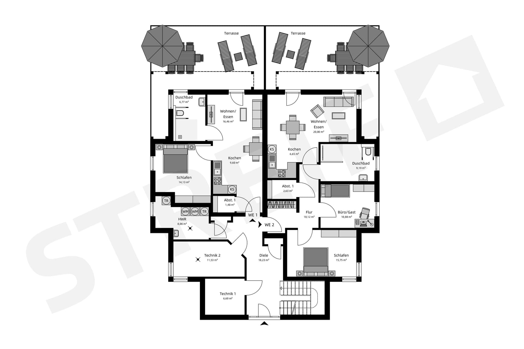 Grundriss des >Erdgeschosses von Individuell gestaltbares Mehrfamilienhaus