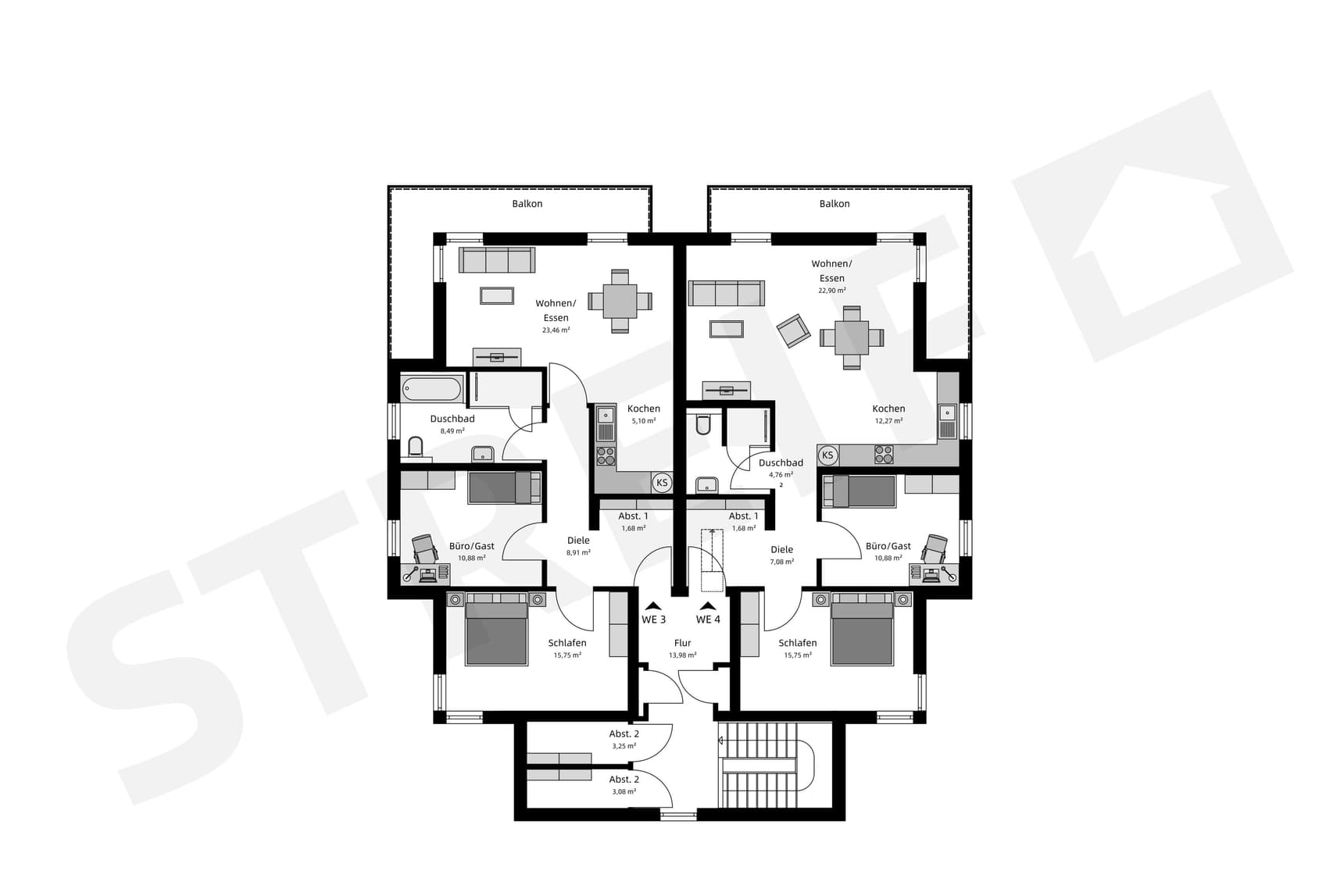 Grundriss des Obergeschosses von Individuell gestaltbares Mehrfamilienhaus
