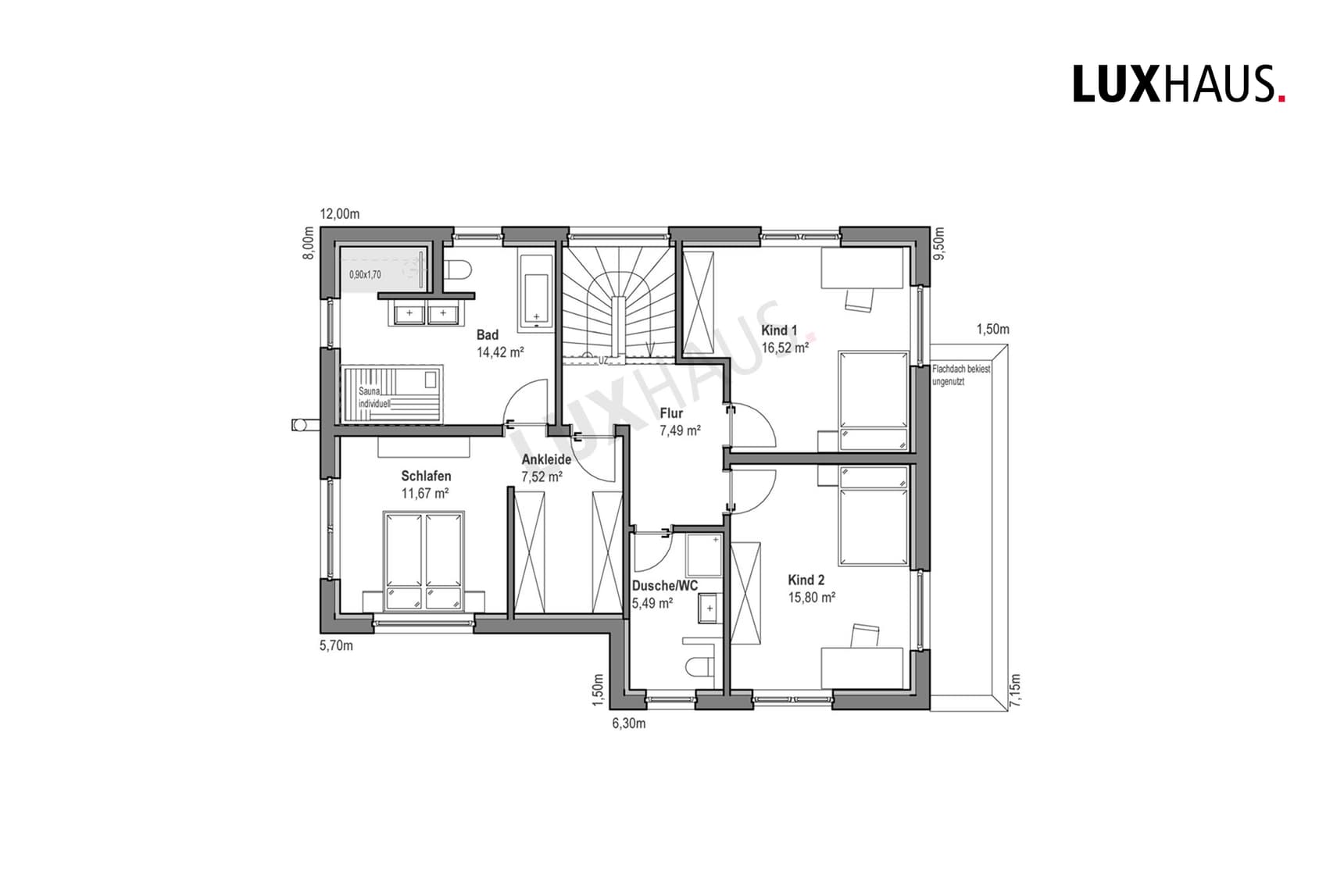 Grundriss OG LUXHAUS Flachdach 173