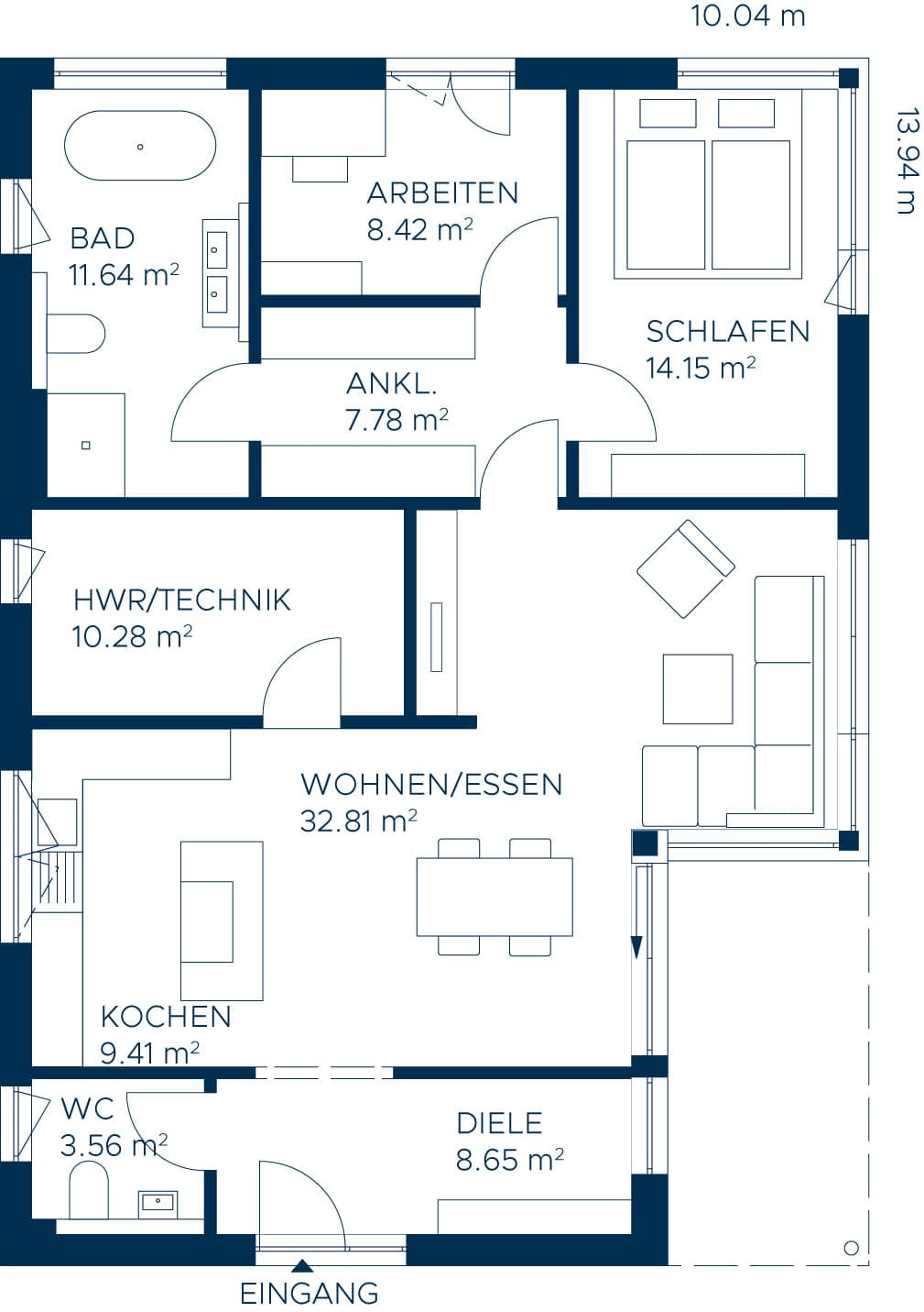 Grundriss eines Einfamilienhauses Bungalow