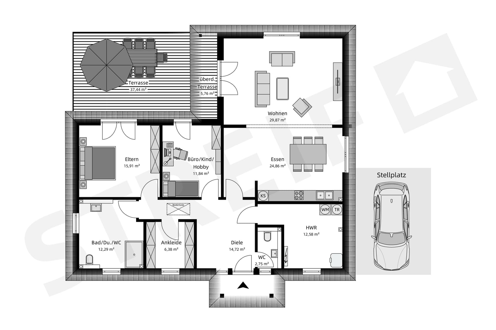 Grundriss Winkelbungalow mit Charme