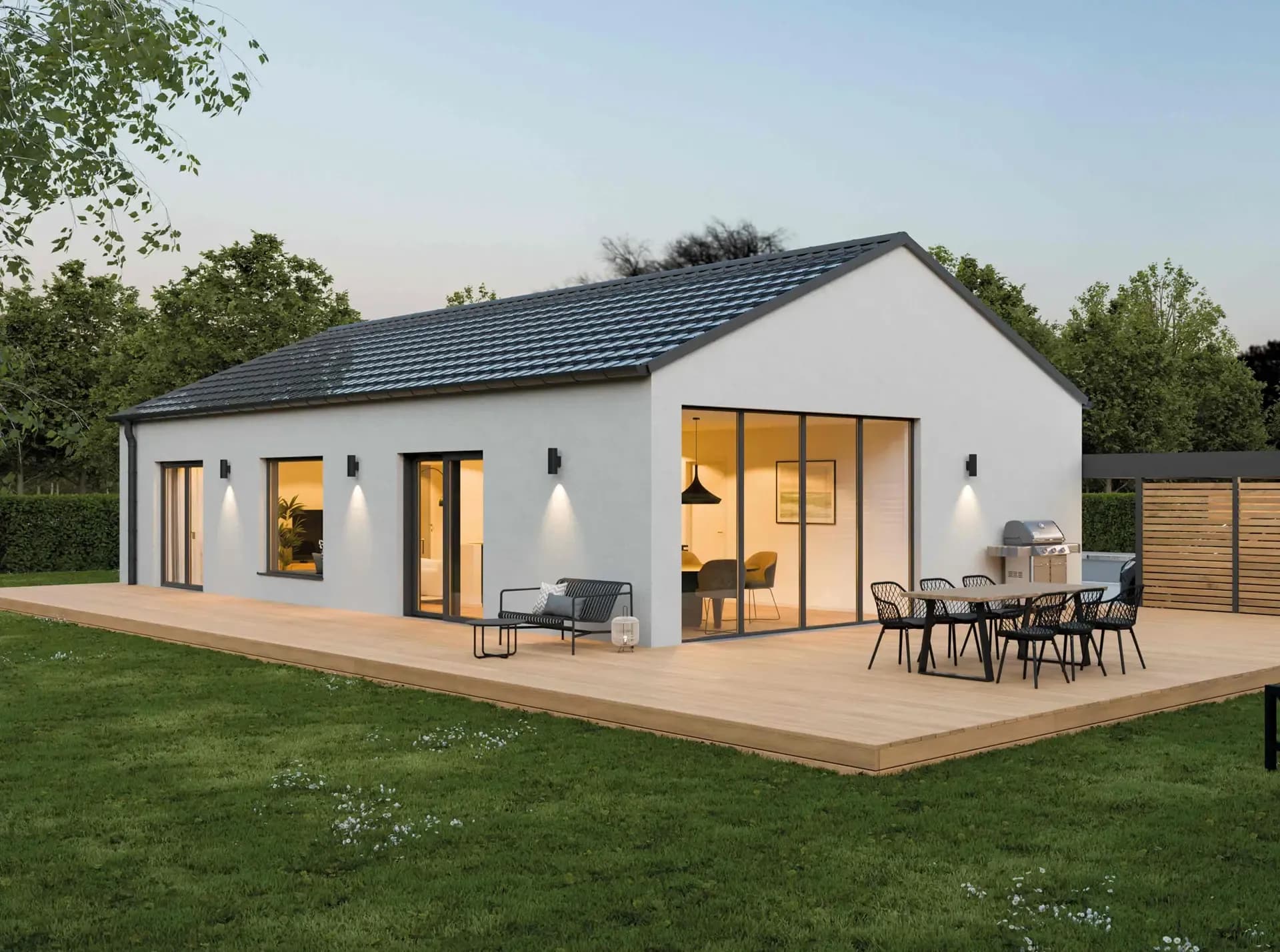 Moderner Bungalow mit Satteldach und Terrasse