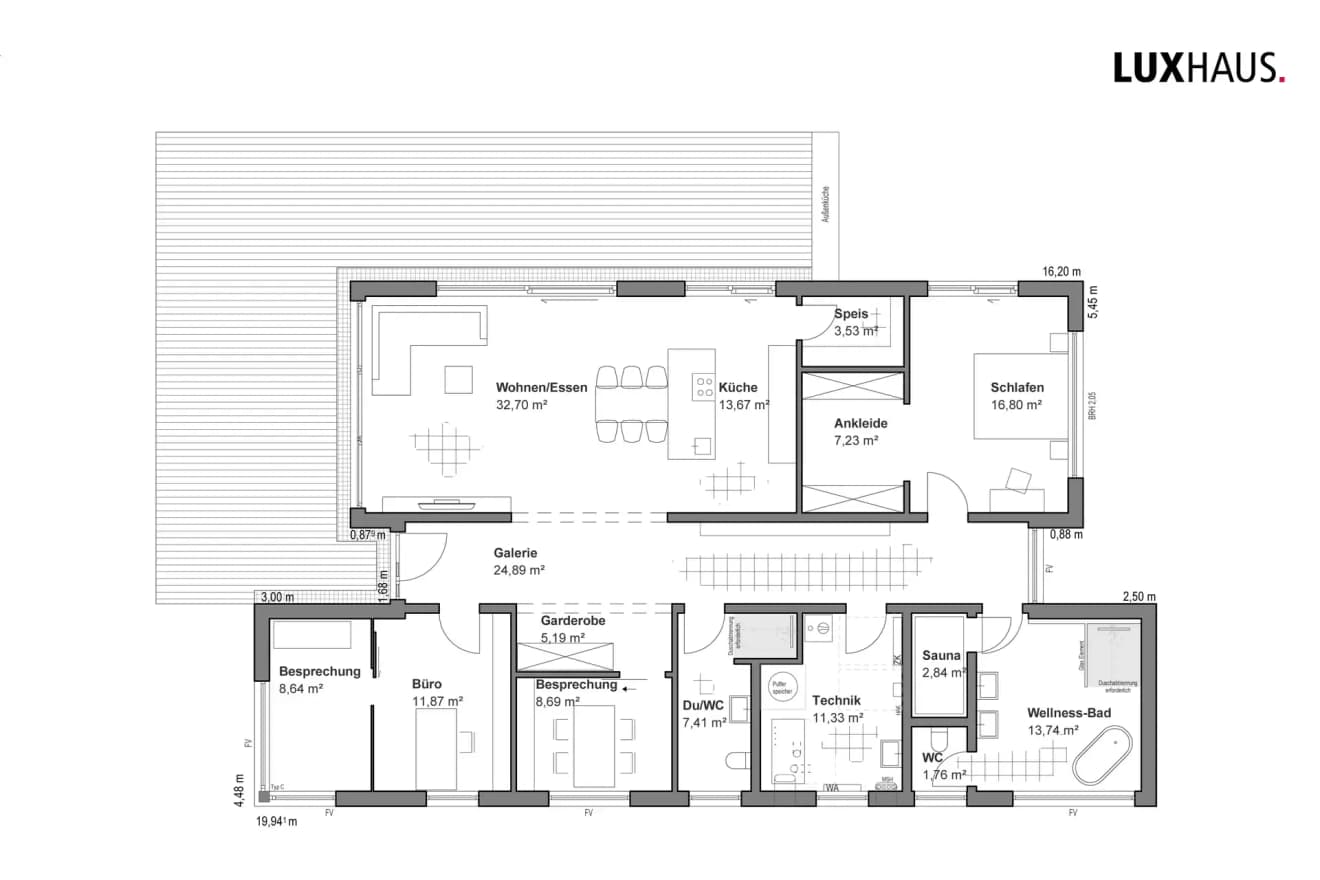 Grundriss eines modernen Holzhauses als Fertighaus